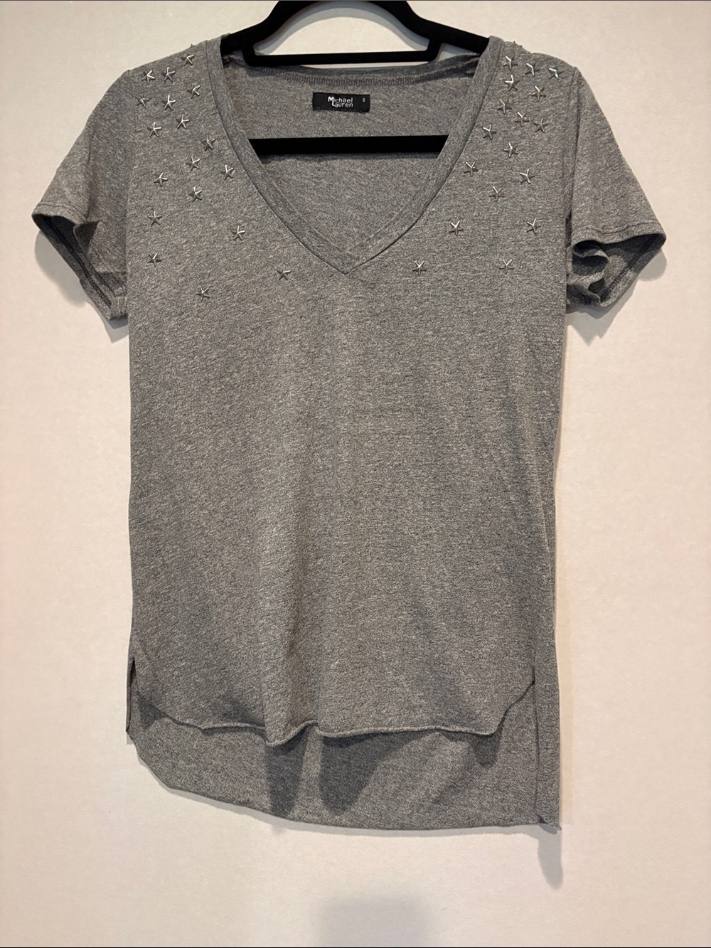 Michael Lauren - Short Sleeve T-shirt with star studs.  Size Small, Gray